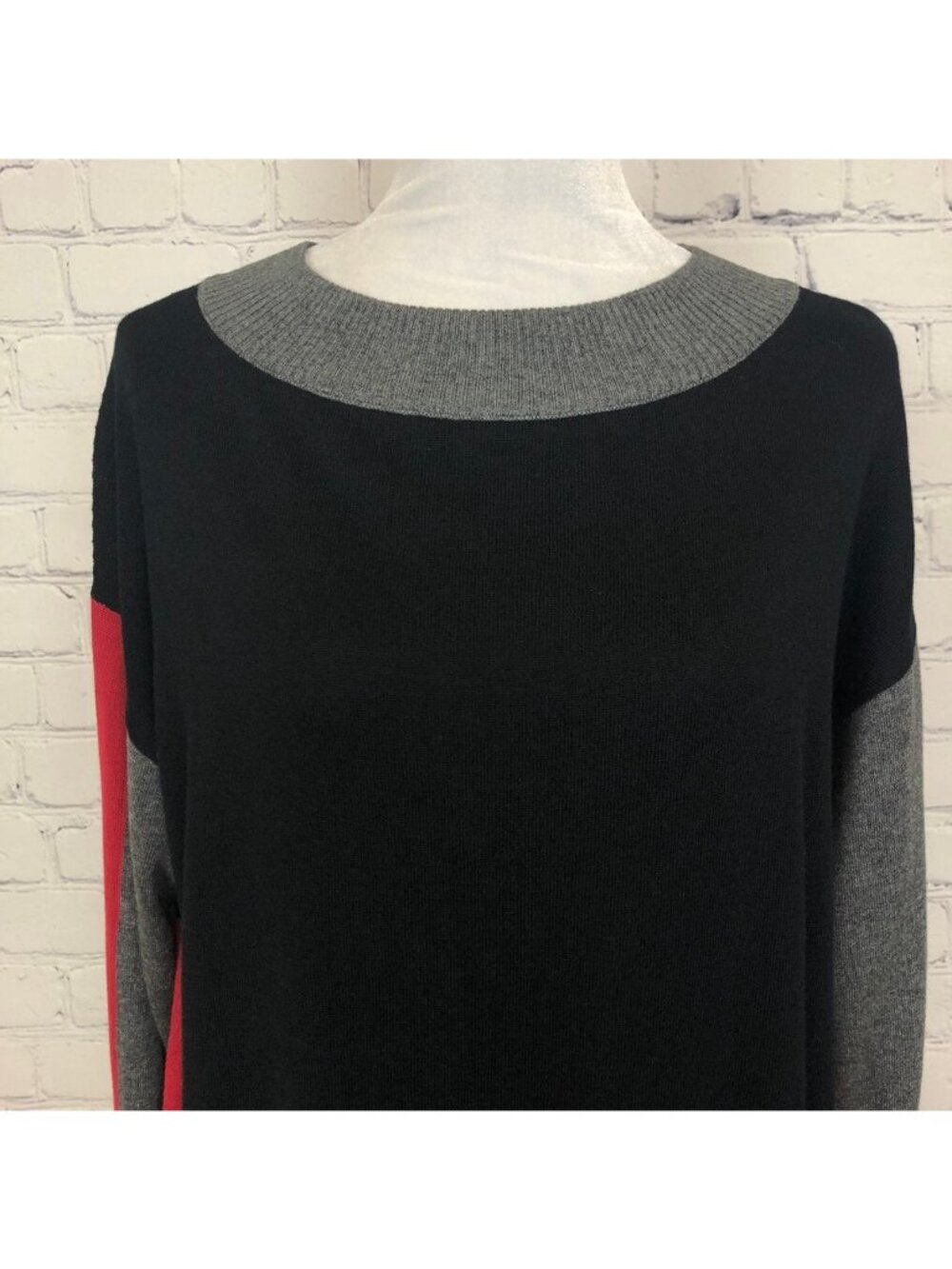 Planet Lauren G Colorblock Sweater One Size Black Gray Red - Picture 4 of 8